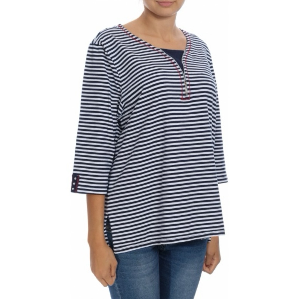 Navy and White Striped Half-Sleeve Top